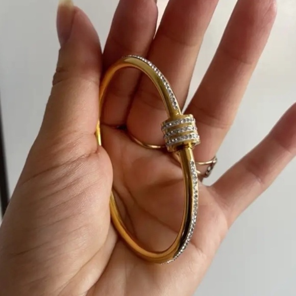 Classic 10k Gold Plated Cz Diamond Bangle bracelet - Picture 4 of 16